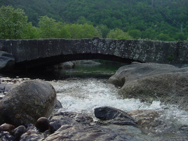 Le pont du Nassier pris au milieu du cours du Chassezac